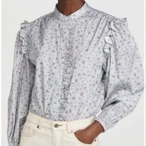 Something Navy Floral Ruffle Blouse - Light Blue